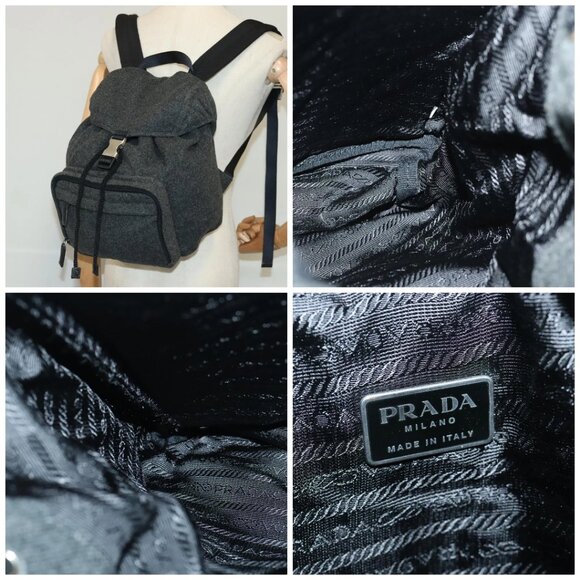 PRADA Backpack Wool Gray Silver - Picture 14 of 14